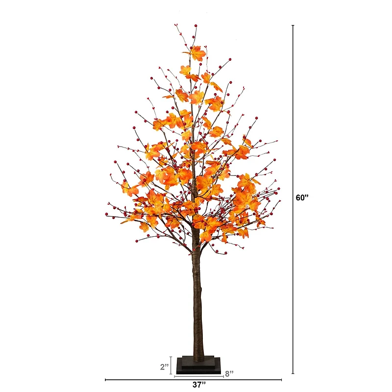 5ft. Pre-Lit Autumn Maple Artificial Fall Tree with Berries and 96 Warm White LED Lights