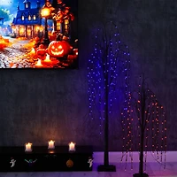 6ft. Orange & Purple LED Pre-Lit Halloween Black Willow Artificial Fall Tree