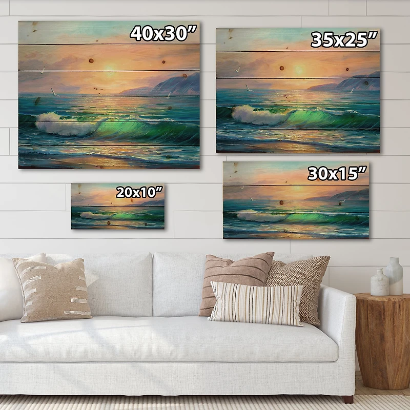 Designart - Blue Waves Breaking At The Beach V