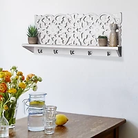 30" White Floating Wall Coat & Hat Hook Rack Shelf