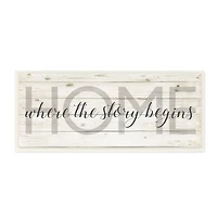 Stupell Industries Story Begins Family Home Inspirational Word Textured Wood Design Wood Wall Plaque