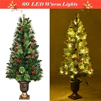 Costway 4ft. Pre-Lit Entrance Artificial Christmas Tree in Gold Urn, Warm White LED Lights
