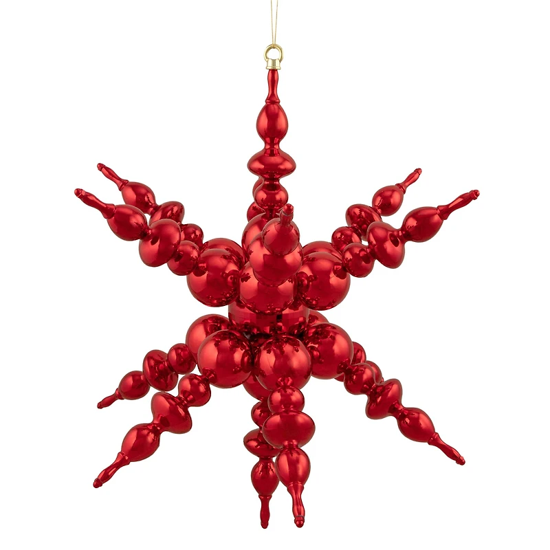 24" Shiny Red 3D Sunburst Snowflake Commercial Ornament