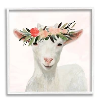 Stupell Industries Springtime Flower Crown Baby Goat Wall Accent with White Frame