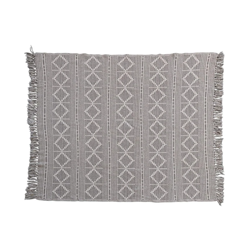 Hello Honey® Gray Recycled Cotton Jacquard Throw Blanket with Fringe