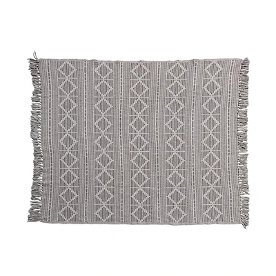 Hello Honey® Gray Recycled Cotton Jacquard Throw Blanket with Fringe