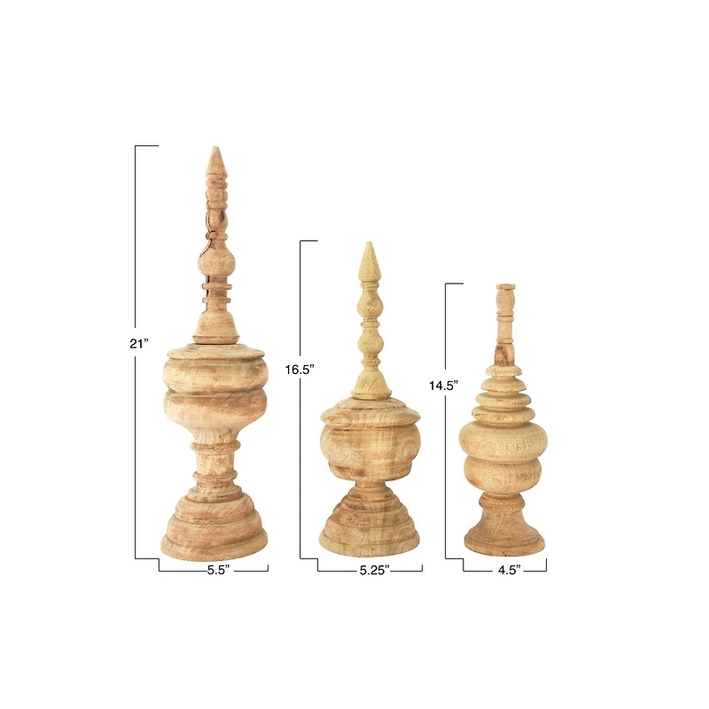Hello Honey® Carved Mango Wood Finial Set