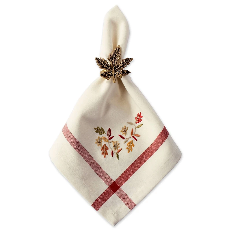 DII® Natural Embroidered Fall Leaves Bordered Napkins, 6ct.