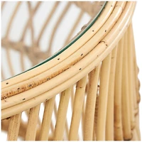 Brown Rattan Handmade Wavy Woven Accent Table with Glass Top