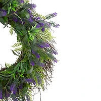 24" Purple Lavender & Spring Foliage Artificial Floral Wreath