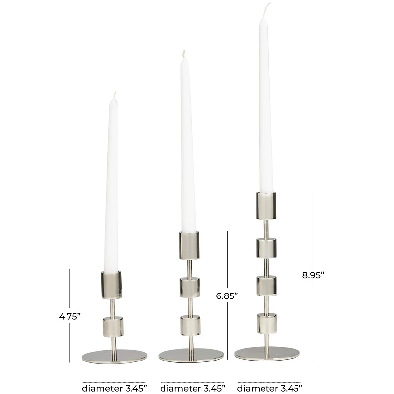 Silver Aluminum Floating Block Abstract Candle Holder with Rounded Base Set