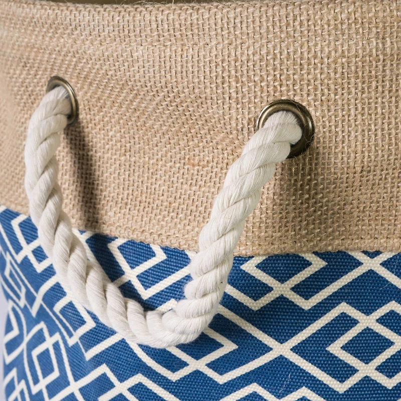 Medium Navy Burlap Diamond Round Bin