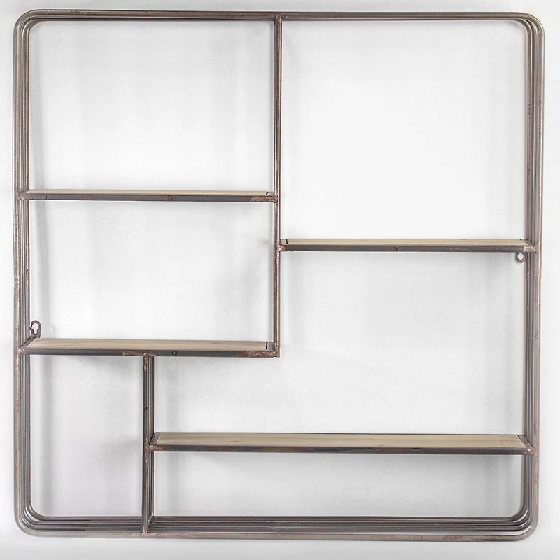 Rustic Wood & Metal Multi-Unit Hanging Wall Shelf