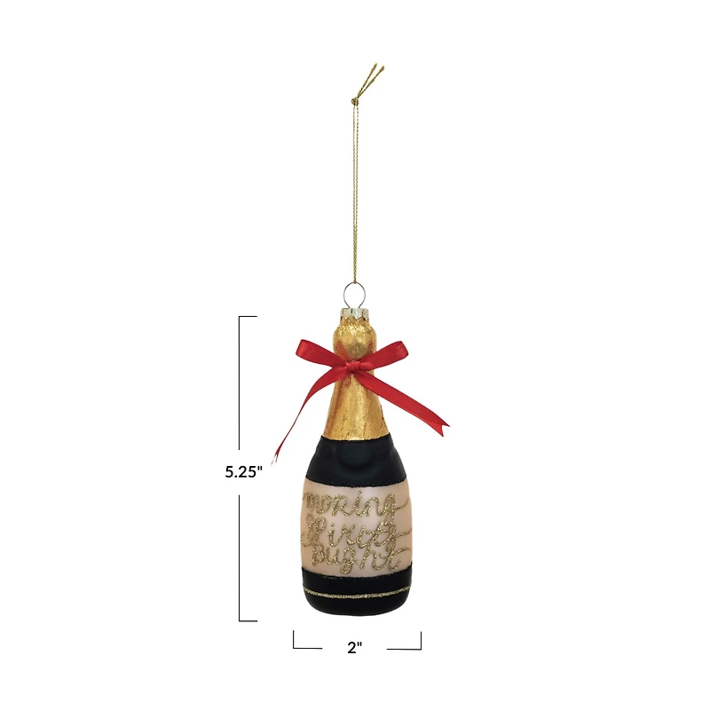 Hello Honey® 5.25" Glass Champagne Bottle Ornament with Bow