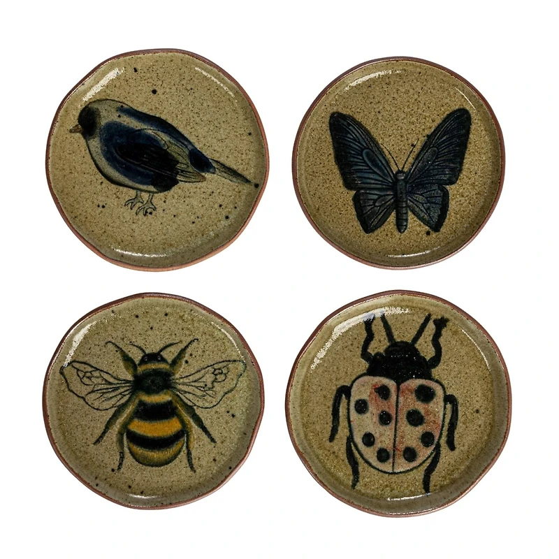 Hello Honey® 6.5" Insect & Bird Design Stoneware Plate Set