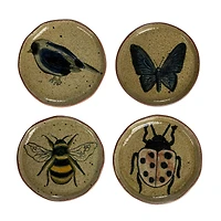 Hello Honey® 6.5" Insect & Bird Design Stoneware Plate Set