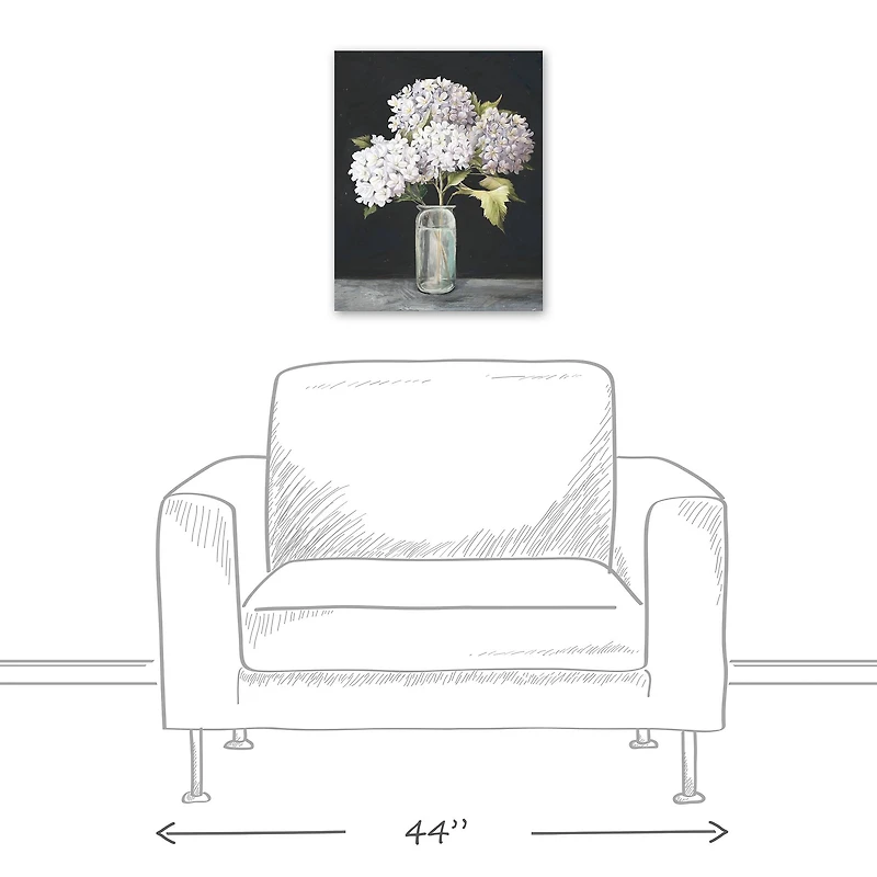 White Hydrangeas In A Vase 16" x 20" Canvas Wall Art