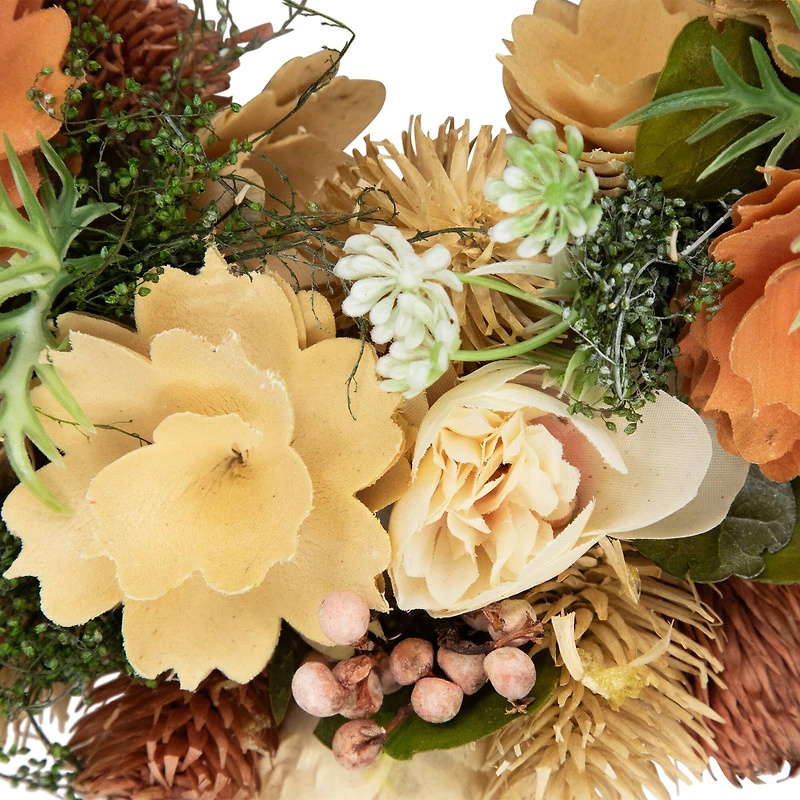 9.75" Beige & Peach Mixed Floral Artificial Spring Wreath
