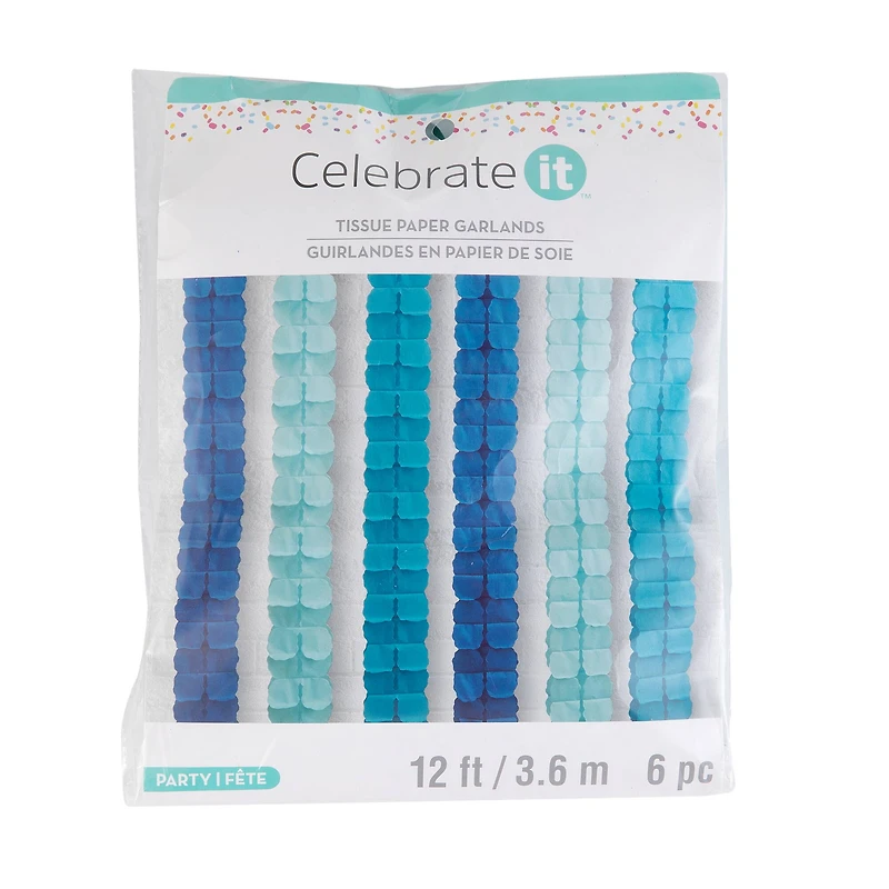 12ft. Blue Leaf Tissue Paper Garlands by Celebrate It™