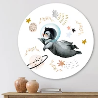 Designart - Little Penguin Flying Stars and Planets II