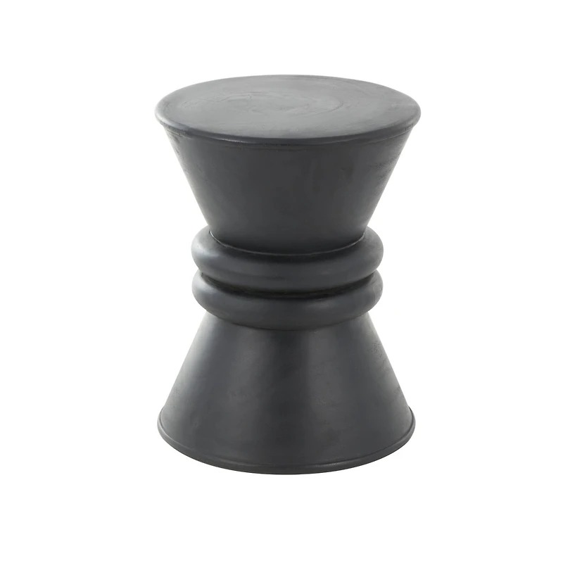 18" Black Wood Handmade Carved Hourglass Accent Table with 3D Ring Center