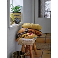 Hello Honey® 18" Woven Mendong Covered Stool with Teak Wood Legs