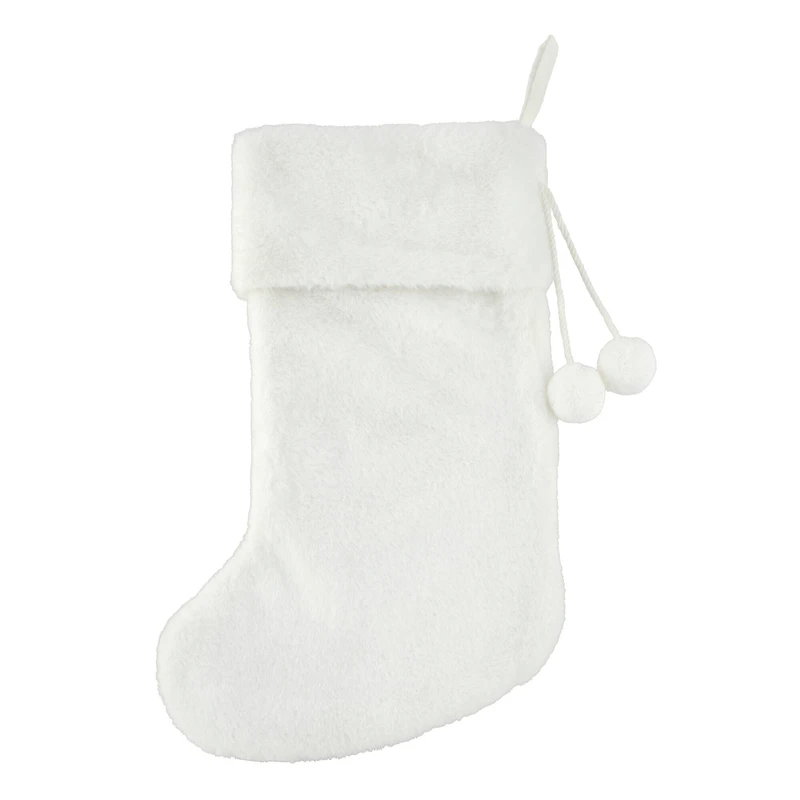 20" White Faux Fur Stocking with Pom Poms by Ashland®