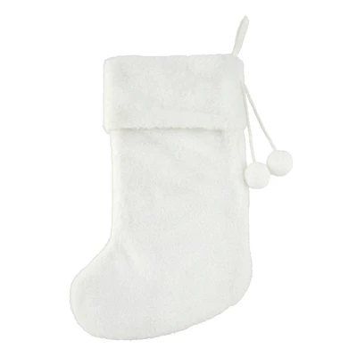 20" White Faux Fur Stocking with Pom Poms by Ashland®