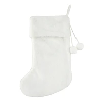 20" White Faux Fur Stocking with Pom Poms by Ashland®