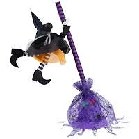 25" Animated Flying Witch with Broom Halloween Decoration