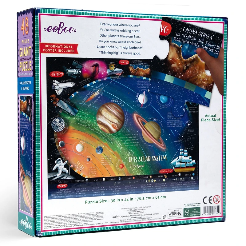 eeBoo Our Solar System & Beyond 48 Piece Giant Puzzle with Poster