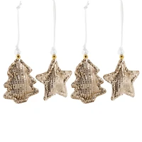 Sequin Stars and Trees Plush Christmas Ornaments - 4" - Gold - Set of 4