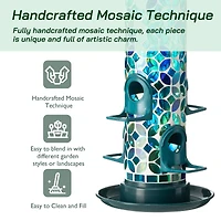 Glitzhome® 20" Tall Blue & Green Mosaic Glass Hanging Bird Feeder