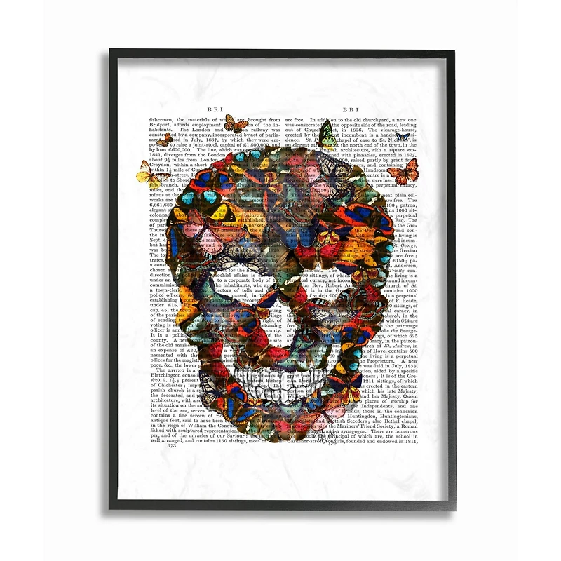 Stupell Industries Dark Rainbow Skull of Butterflies Black Framed Wall Art