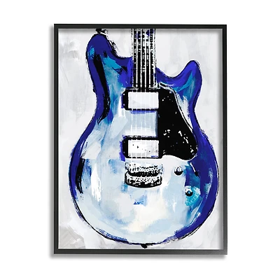 Stupell Industries Abstract Rock Guitar Body Modern Blue Painting Framed Wall Art