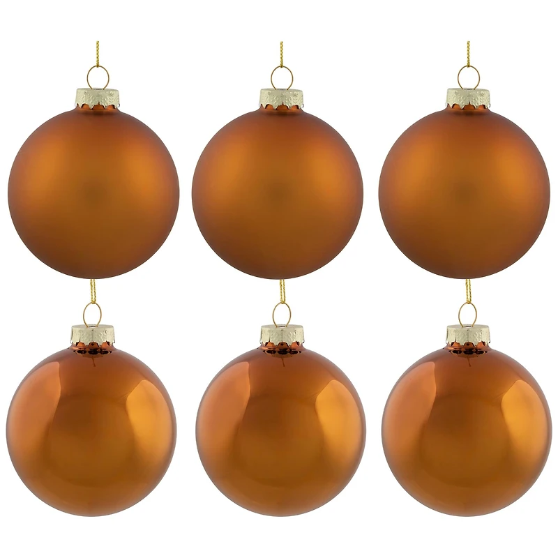 6ct. Bronze & Amber 2-Finish Glass Ball Ornaments