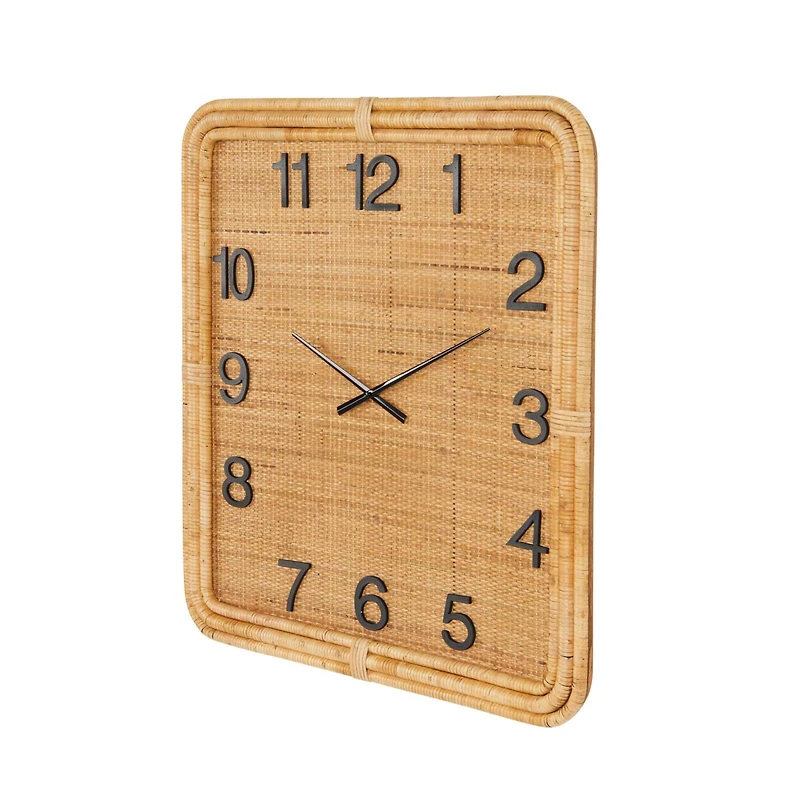 31" Brown Wood & Rattan Handmade Woven Decorative Wall Clock