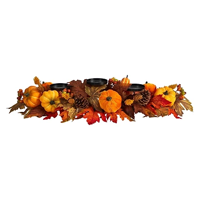 36" Maple Leaves, Pumpkin & Berries Fall Harvest Candelabrum Arrangement