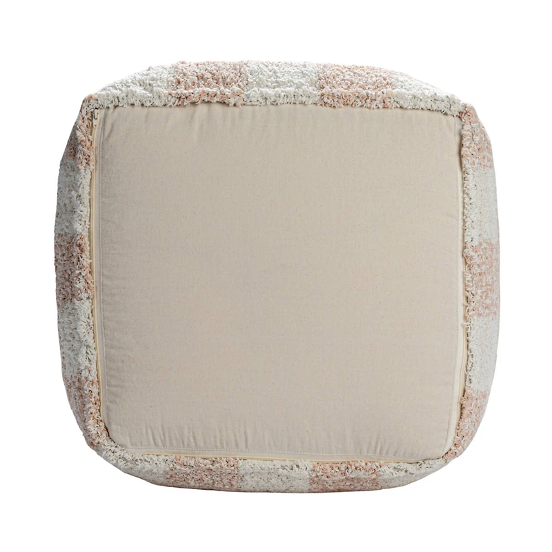 Hello Honey® 18" Blush & Cream Plaid Cotton Tufted Pouf