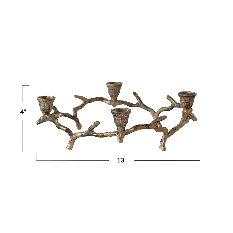 Hello Honey® 13" Oxidized Antique Gold Finish Aluminum Wreath Advent Taper Candle Holder