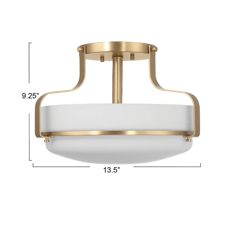 Hello Honey® Chatsworth White & Gold Etched Opal Glass & Metal Semi-Flush Mount Ceiling Light