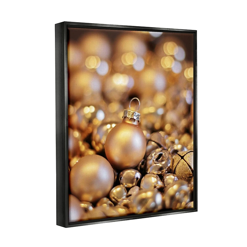 Stupell Industries Gleaming Christmas Ornaments Bells Framed Floater Canvas Wall Art