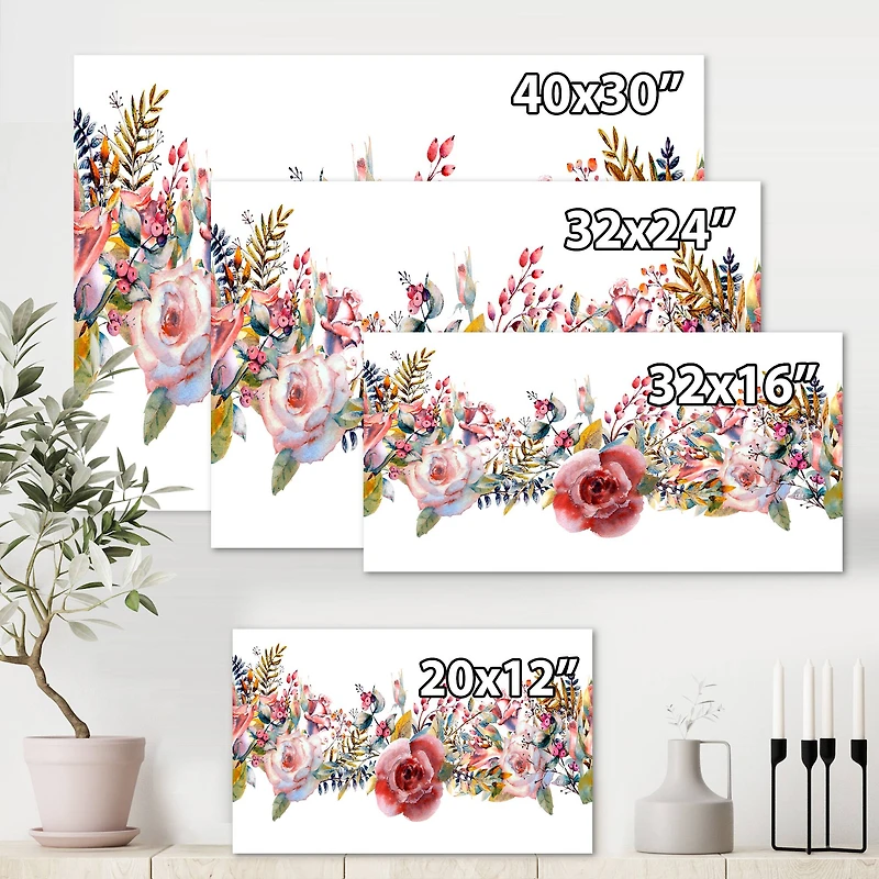 Designart - Pink Roses and Wildflower