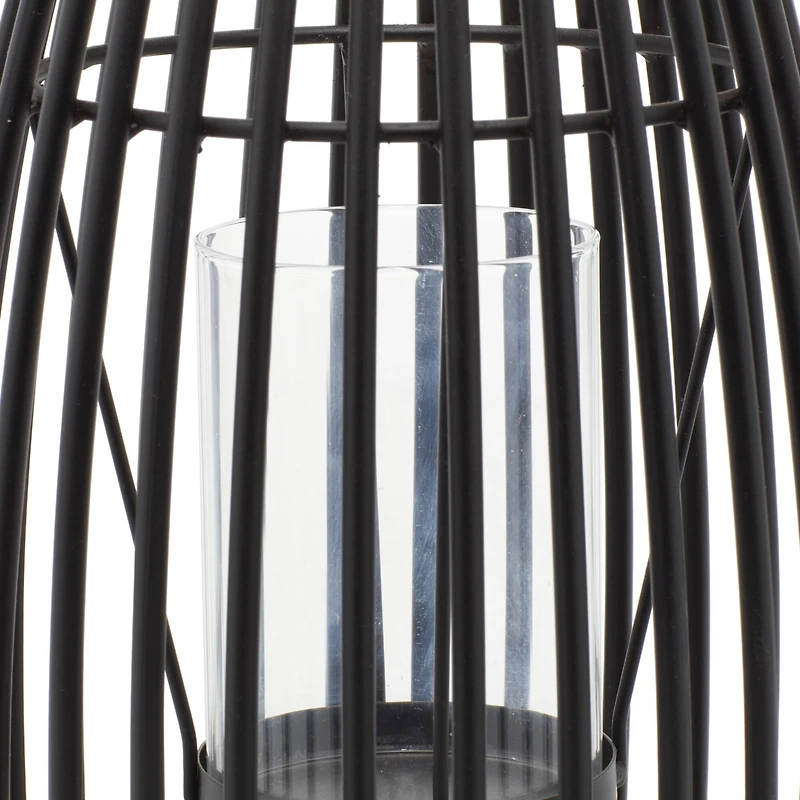 12" Black Iron Contemporary Candle Holder Lantern