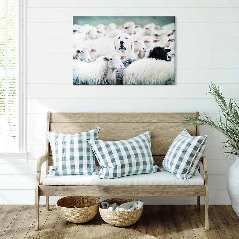 Good Shepherd Dog with Sheep Glossy Wall Art