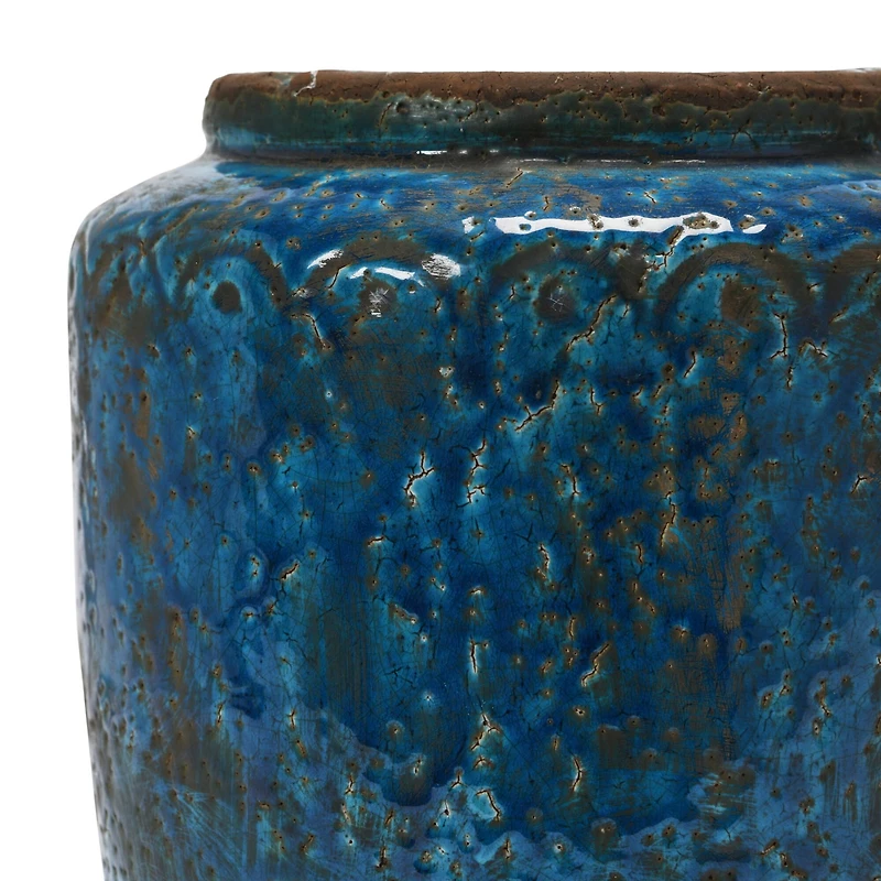 Hello Honey® 9" Distressed Blue Debossed Terracotta Vase