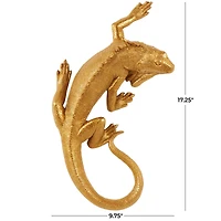 17" Gold Polystone Textured Climbing Lizard Sculpture