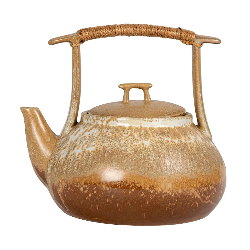 Hello Honey 1.5-Quart Stoneware Teapot with Jute Wrapped Handle with Reactive Glaze, Green
