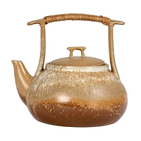 Hello Honey 1.5-Quart Stoneware Teapot with Jute Wrapped Handle with Reactive Glaze, Green