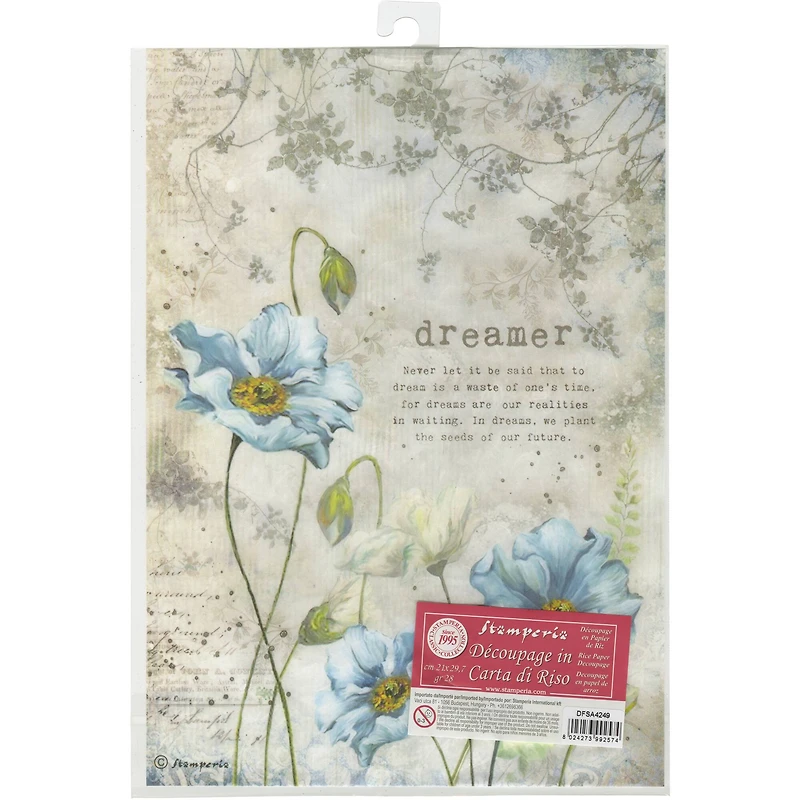 Stamperia Dreamer 8.25" x 11.75" Rice Paper, 6 Sheets